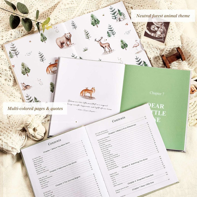 Lanpn Baby Memory Book - Linen Baby Book Journal Memories Keepsake - The Story of You - Newborn Baby First 5 Year Scrapbook Photo Book Milestone Album for Boy Girl New Parents (Sage Green, 154 Pages) - Image 3